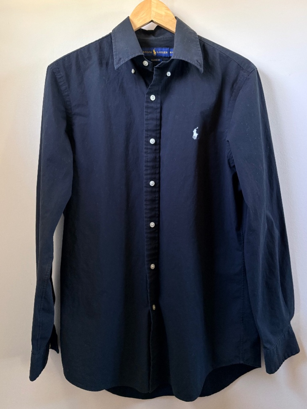 Ralph Lauren Black Button Down Stretch Poplin Shirt with White Pony